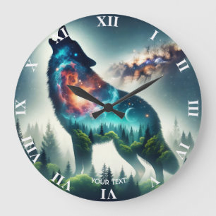 Fantasy Schattige Wolf Forest Space Grote Klok