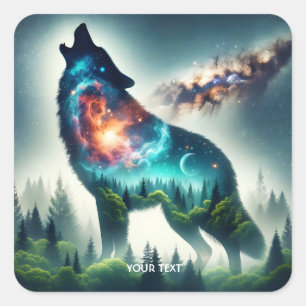 Fantasy Schattige Wolf Forest Space Vierkante Sticker