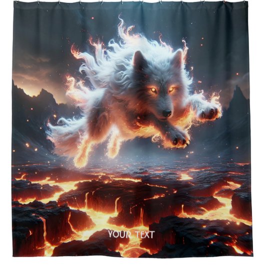 Fantasy Schattige Wolf Lava Fire Douchegordijn (Voorkant)