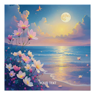 Fantasy Schattige Zee roze bloemen Perfect Poster