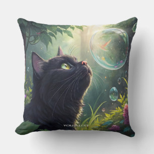 Fantasy Schattige Zwarte Kat Bos Kussen