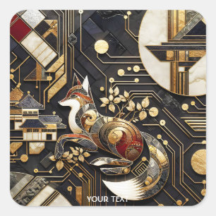 Fantasy Schattigee Abstracte Fox Art Vierkante Sticker