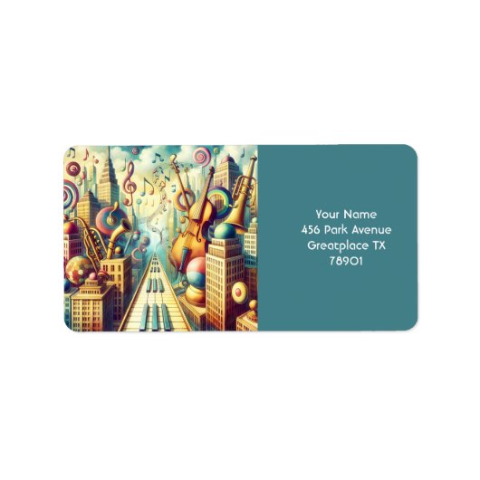 Fantasy Schattigee Abstracte Muziek Stad Etiket (Voorkant)
