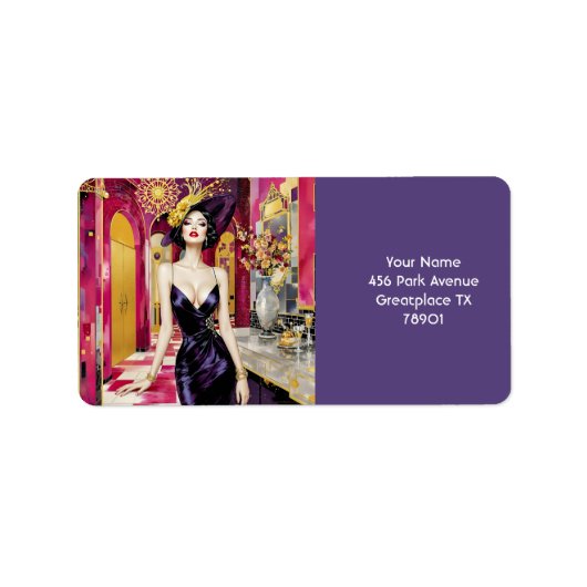 Fantasy Schattigee Art Deco Lady Etiket (Voorkant)