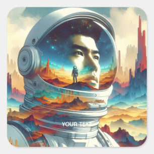 Fantasy Schattigee Astronaut Space Planet. Vierkante Sticker