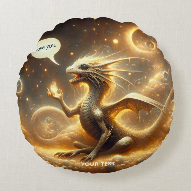 Fantasy Schattigee Baby Dragon Liefde Rond Kussen (Voorkant)