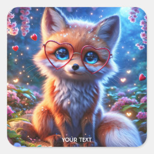 Fantasy Schattigee Baby Fox-bril Vierkante Sticker