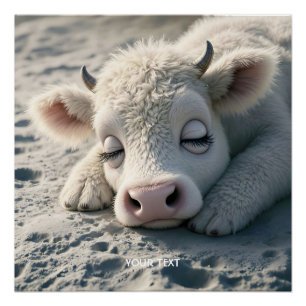 Fantasy Schattigee Baby Koe Slapen Perfect Poster