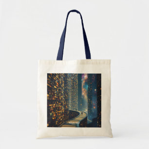 Fantasy Schattigee bibliotheek trappen ruimte Tote Bag