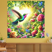 Fantasy Schattigee Bloemen Regenboog Kolibrie Canvas Afdruk (Insitu (Woonkamer))