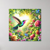 Fantasy Schattigee Bloemen Regenboog Kolibrie Canvas Afdruk (Voorkant)