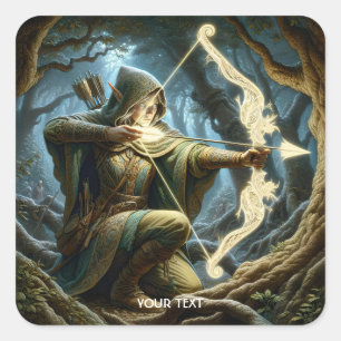 Fantasy Schattigee boogpijl Vierkante Sticker