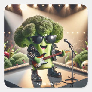 Fantasy Schattigee Broccoli Gitaar spelen Vierkante Sticker