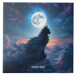 Fantasy Schattigee Cat Moon Wolken Tegeltje