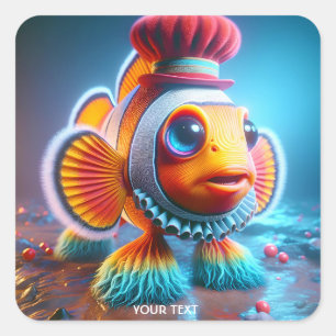 Fantasy Schattigee Clown Wacky Fish Vierkante Sticker