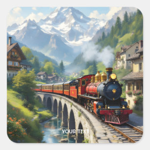 Fantasy Schattigee Crimson Antiek Train Vierkante Sticker