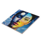 Fantasy Schattigee dag nacht gezicht Tegeltje (Zijkant)