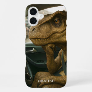 Fantasy Schattigee dinosaurus rijdende auto iPhone 16 Plus Hoesje