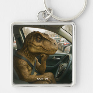 Fantasy Schattigee dinosaurus rijdende auto Sleutelhanger