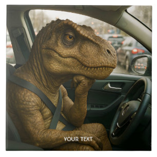 Fantasy Schattigee dinosaurus rijdende auto Tegeltje