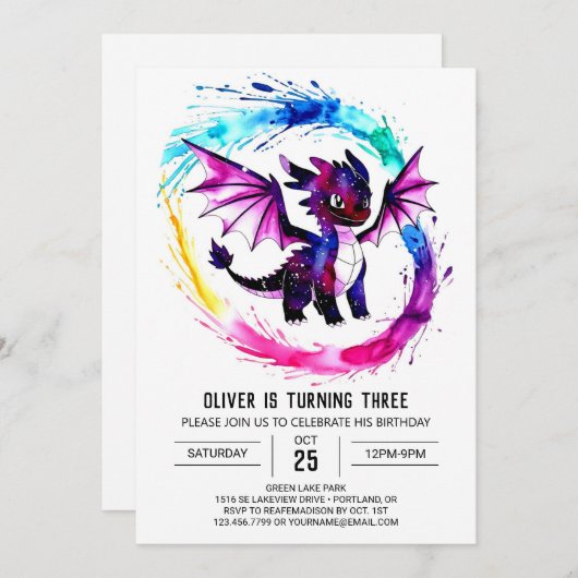 Fantasy Schattigee Dragon Digitale Jongen Verjaard Kaart (Voorkant / Achterkant)