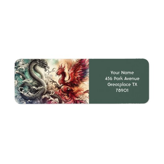 Fantasy Schattigee Dragon Phoenix Ink Etiket (Voorkant)