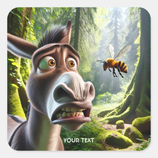 Fantasy Schattigee ezel Sting Bee Vierkante Sticker (Voorkant)