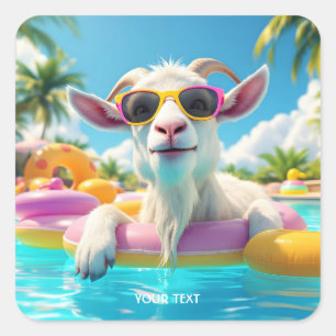 Fantasy Schattigee Goat Float Glasses Vierkante Sticker