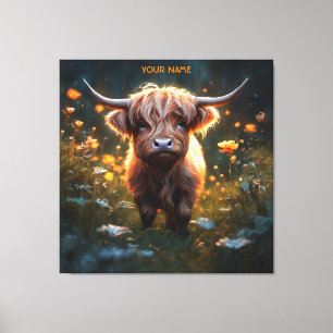 Fantasy Schattigee Highland Baby Koe Canvas Afdruk
