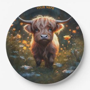 Fantasy Schattigee Highland Baby Koe Papieren Bordje