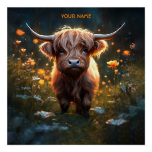 Fantasy Schattigee Highland Baby Koe Perfect Poster