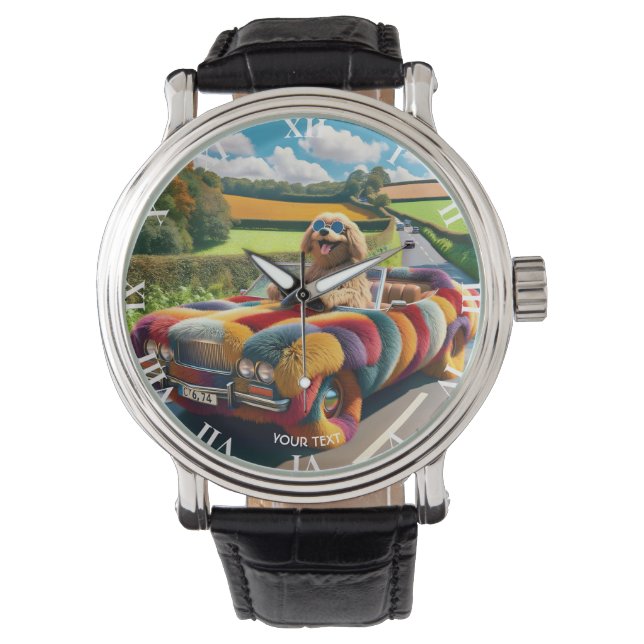 Fantasy Schattigee Hond Tapijt Auto Horloge (Voorkant)