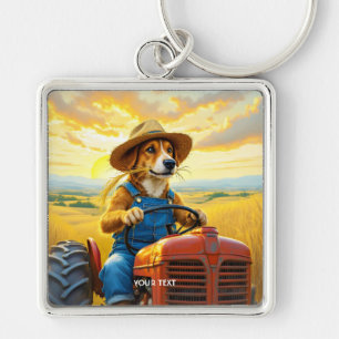 Fantasy Schattigee hondentractor Straw Sleutelhanger