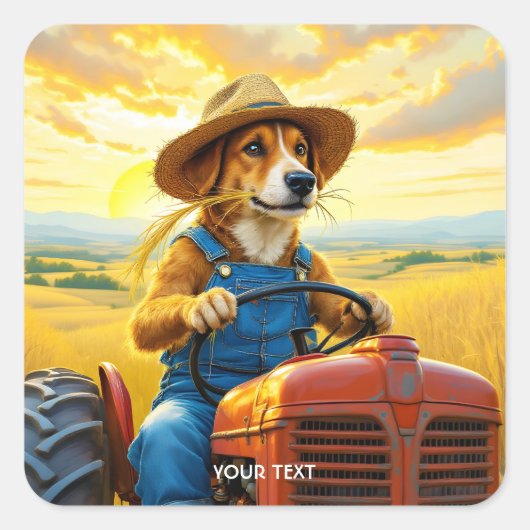 Fantasy Schattigee hondentractor Straw Vierkante Sticker (Voorkant)