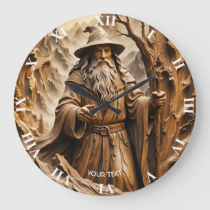 Fantasy Schattigee Houten Carving Wizard Grote Klok