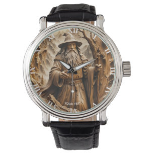 Fantasy Schattigee Houten Carving Wizard Horloge