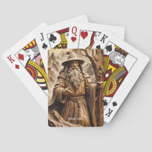Fantasy Schattigee Houten Carving Wizard Pokerkaarten