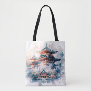 Fantasy Schattigee Japanse Tempel Waterverf Draagtas