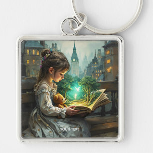 Fantasy Schattigee jonge meisje lezen Sleutelhanger