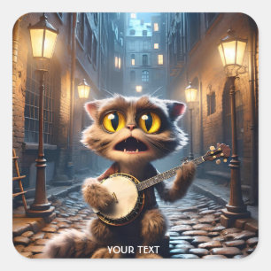 Fantasy Schattigee kat die banjo speelt Vierkante Sticker