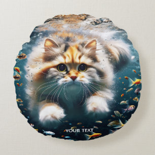 Fantasy Schattigee kat zwemmen onder water Rond Kussen