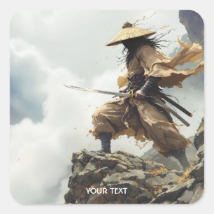 Fantasy Schattigee Katana Samurai Wolken Vierkante Sticker
