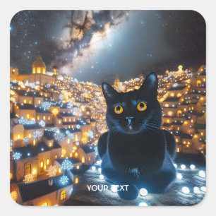 Fantasy Schattigee kattenverlichting stad Vierkante Sticker
