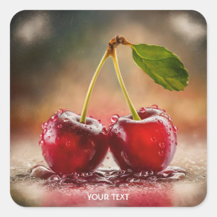 Fantasy Schattigee kersen druppels water Vierkante Sticker