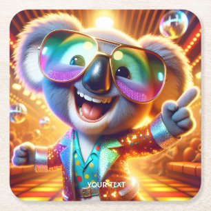 Fantasy Schattigee Koala Dancing Disco Vierkante Kartonnen Onderzetter
