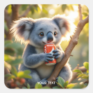 Fantasy Schattigee Koala Drinken Tree Vierkante Sticker
