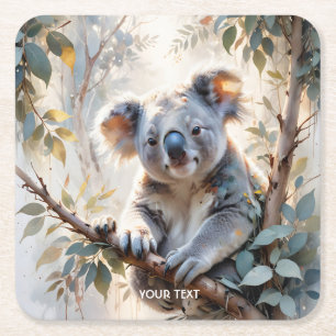 Fantasy Schattigee Koala Tree Waterverf Vierkante Kartonnen Onderzetter
