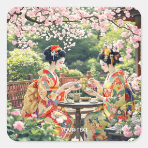 Fantasy Schattigee Kyoto Garden Tea Vierkante Sticker