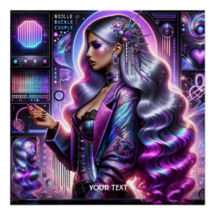 Fantasy Schattigee Lavendel Cyber Girl Perfect Poster