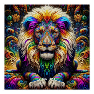 Fantasy Schattigee leeuwenkleuren dansen Perfect Poster